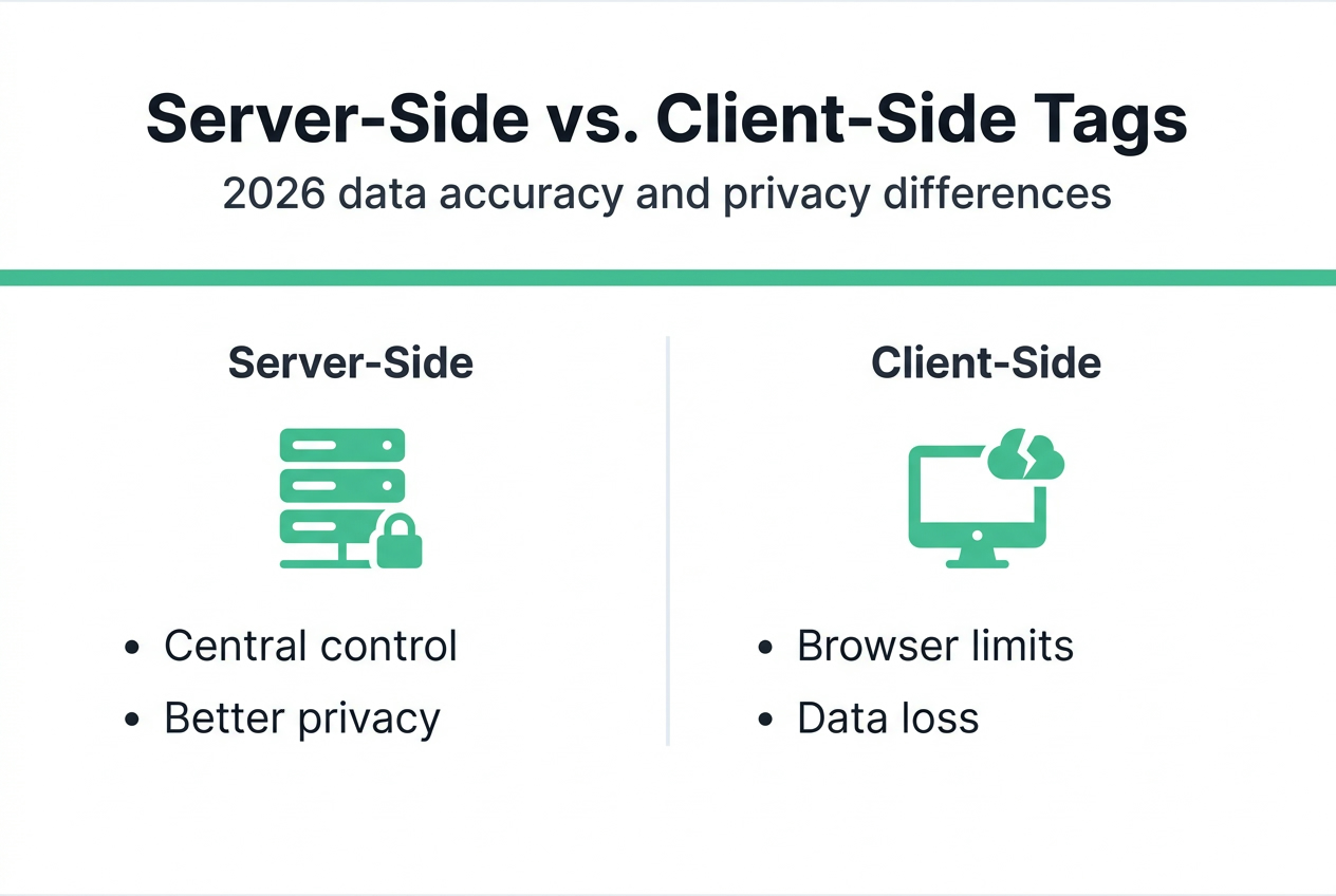 Infographic server-side vs client-side tags key differences