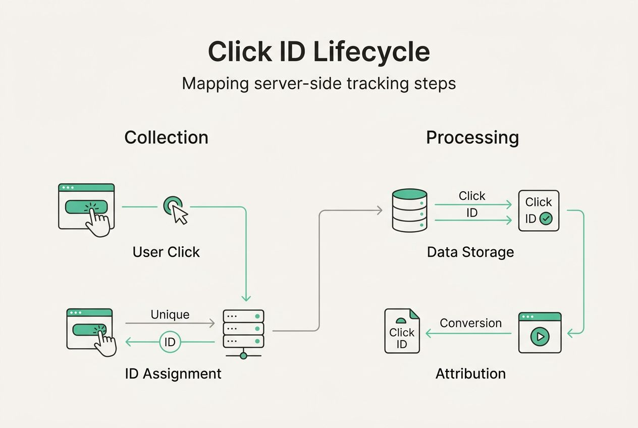 Infographic showing click ID server lifecycle steps