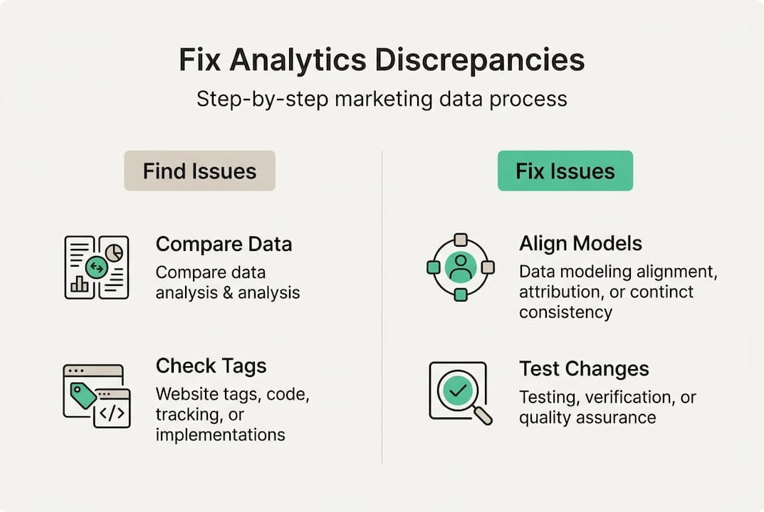 Infographic outlining analytics fix process steps