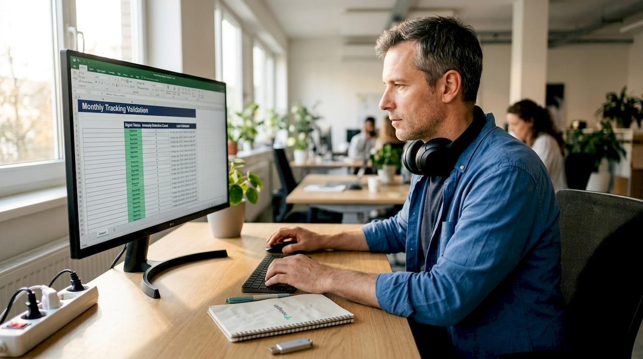 IT specialist reviewing server tracking data