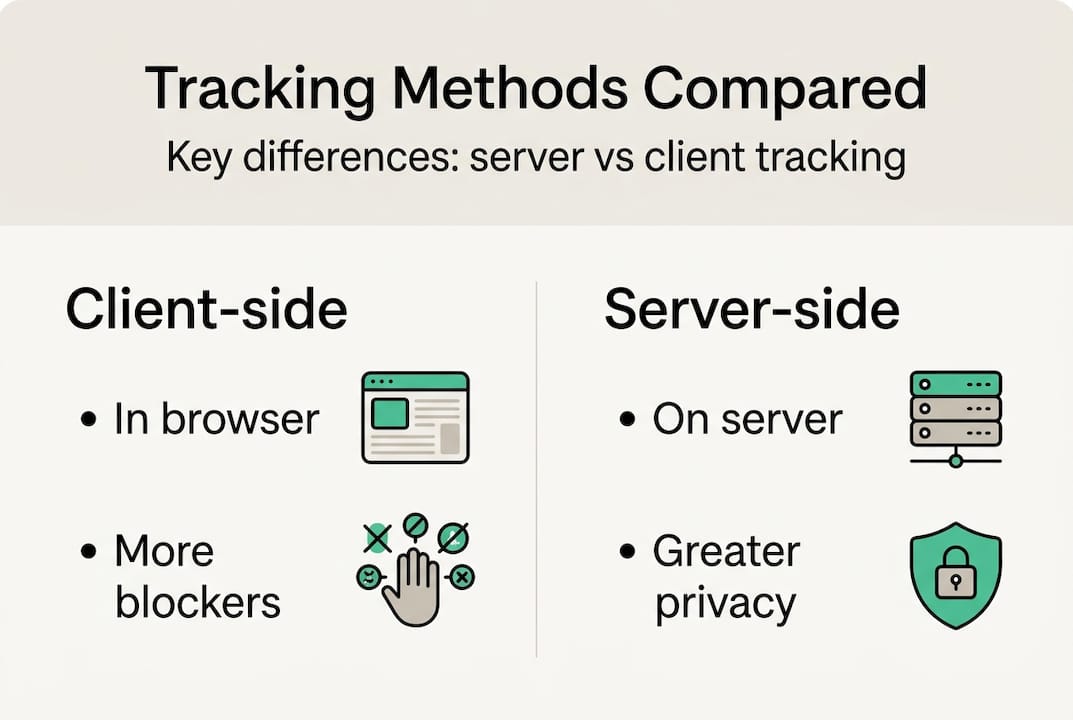 Infographic comparing server and client tracking methods