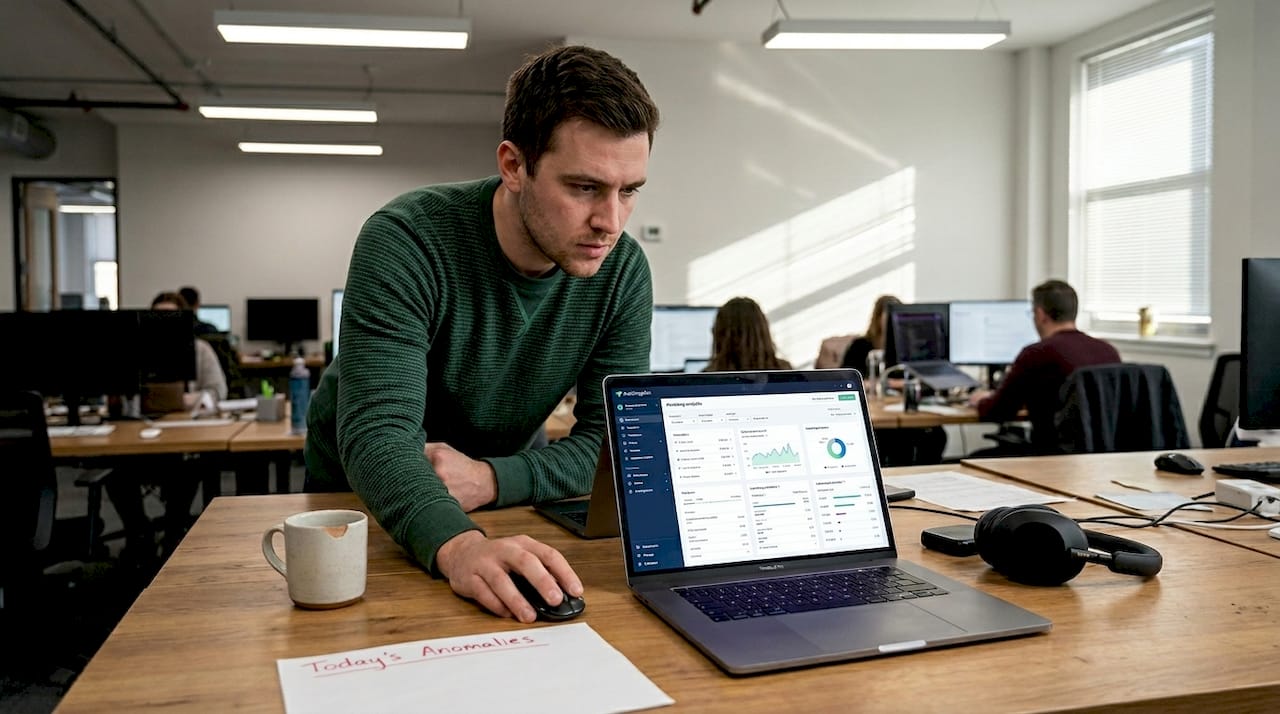 Marketer checking real-time dashboard for anomalies