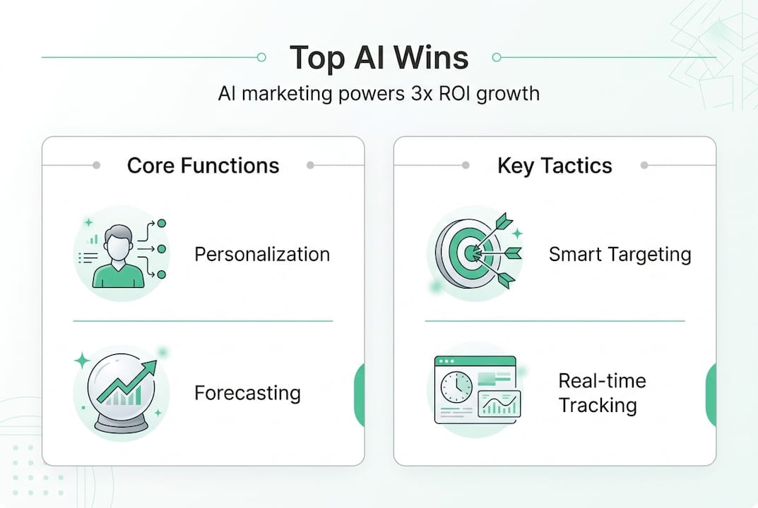 Infographic showing main AI marketing ROI drivers