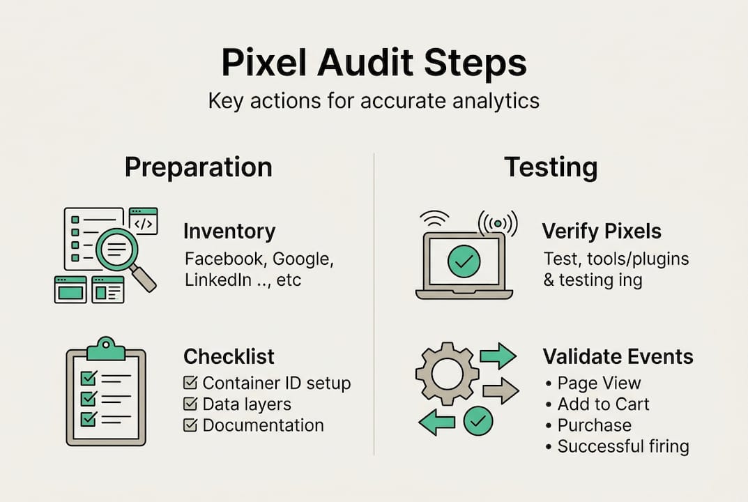 Infographic showing pixel audit key steps