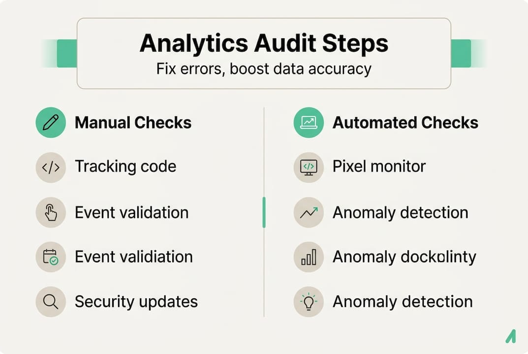 Infographic showing analytics audit steps and categories