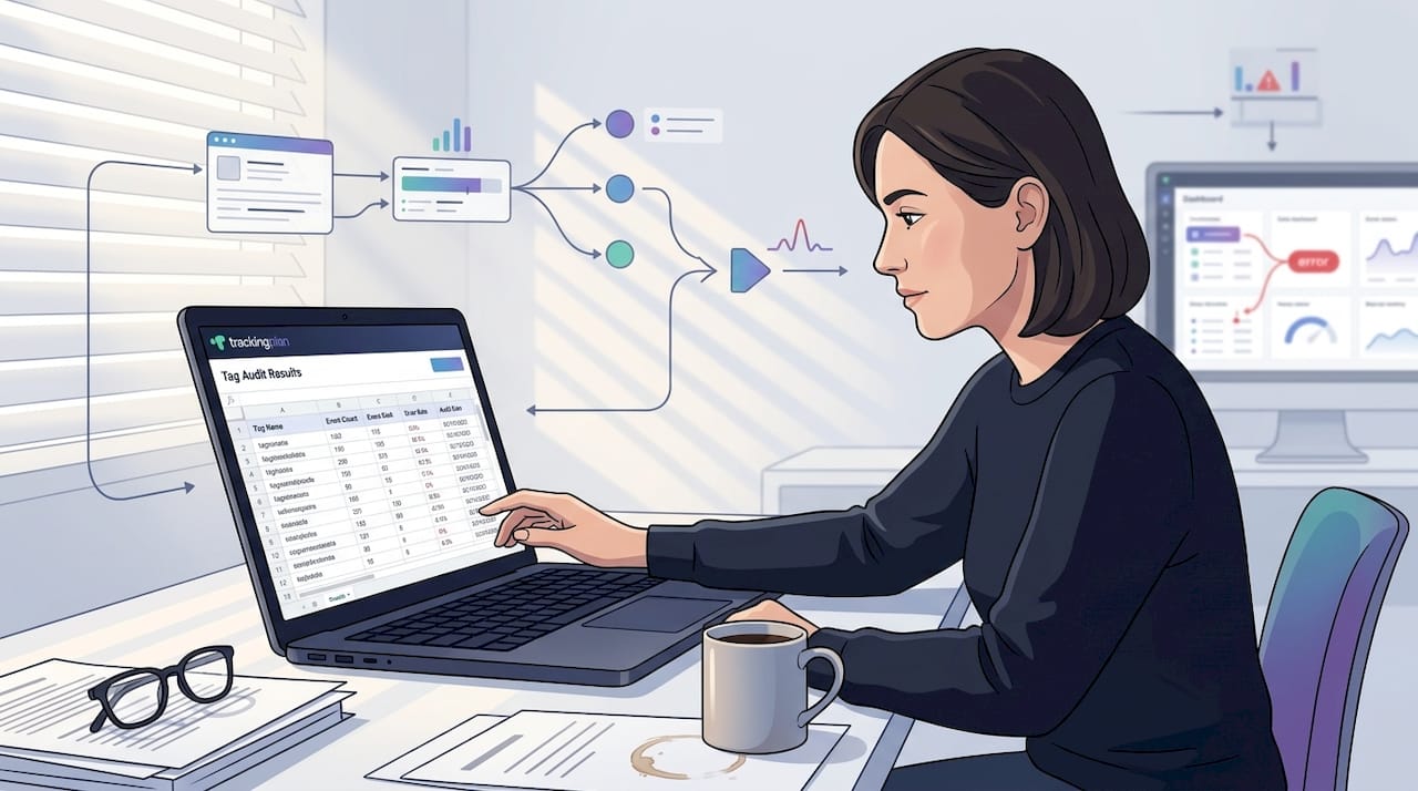 Data analyst reviewing tag audit spreadsheet