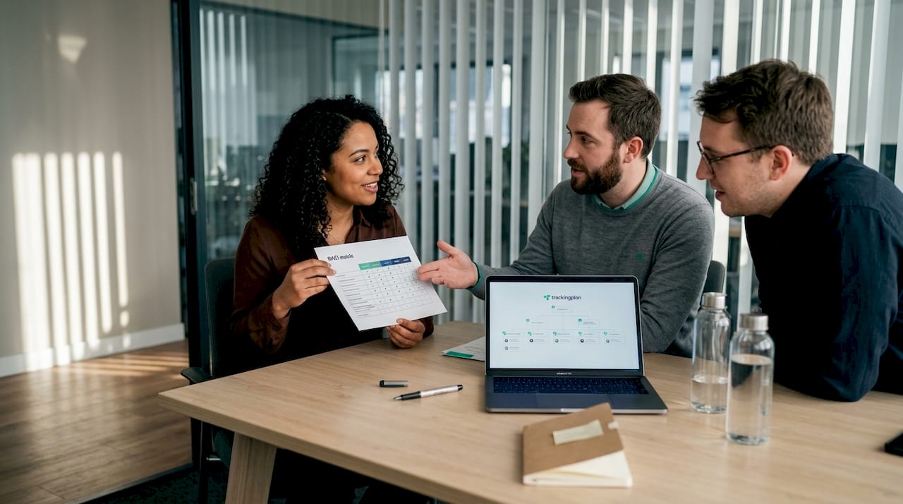 Team discussing RACI data ownership roles