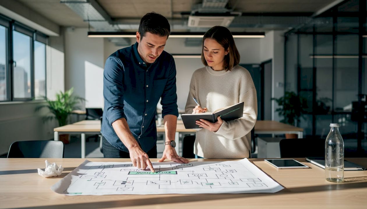 Team reviewing tracking lineage diagram together