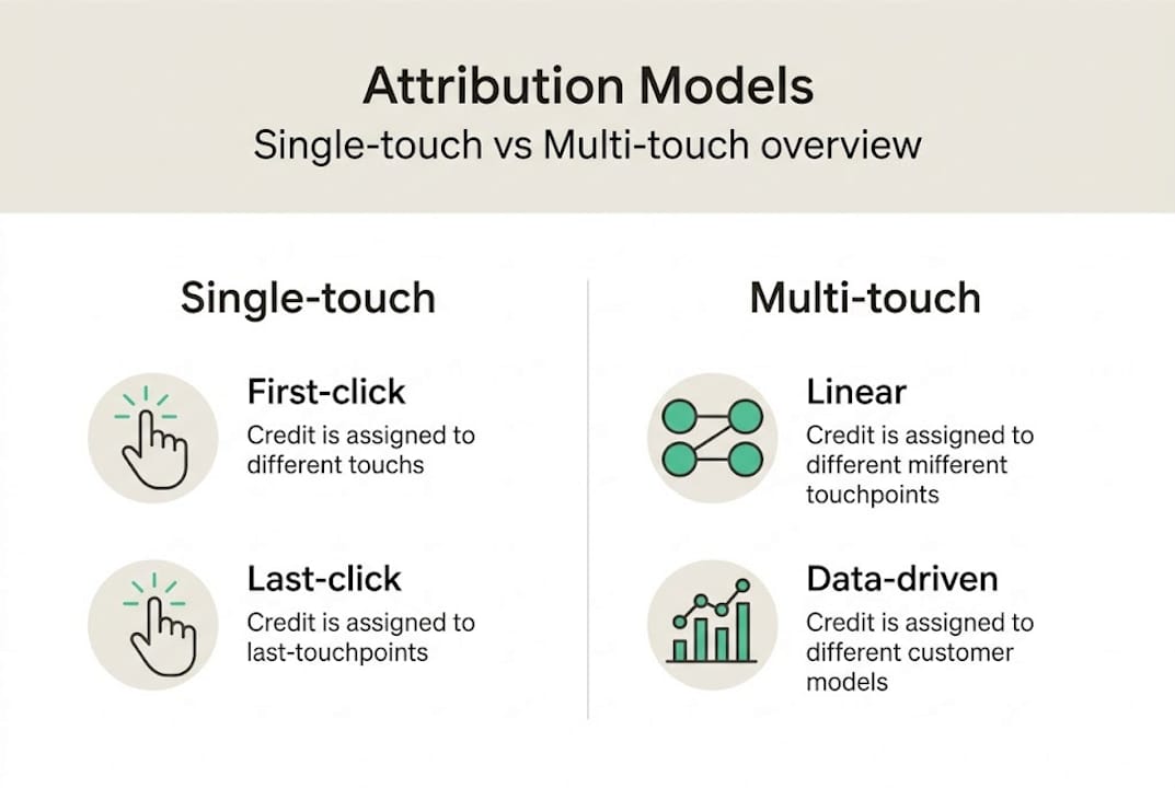 Infographic comparing attribution model types