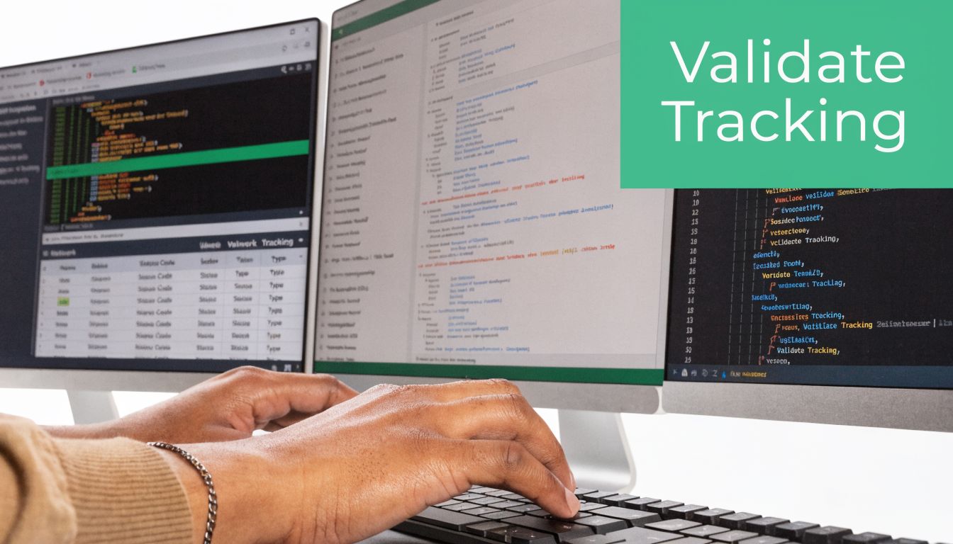 A developer working on code and tracking validation data across multiple monitors at a computer workstation.
