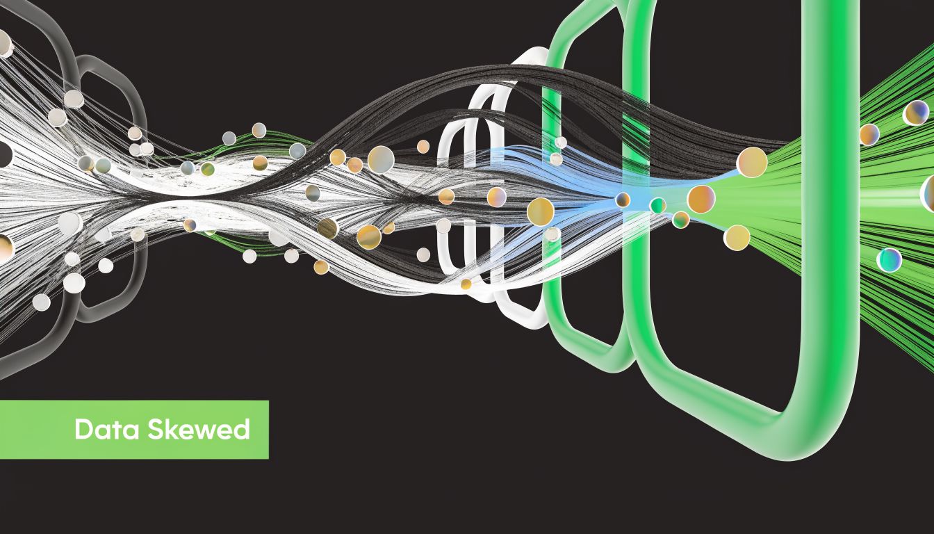 A 3D abstract visualization of data lines flowing through frames, representing a skewed data processing event.