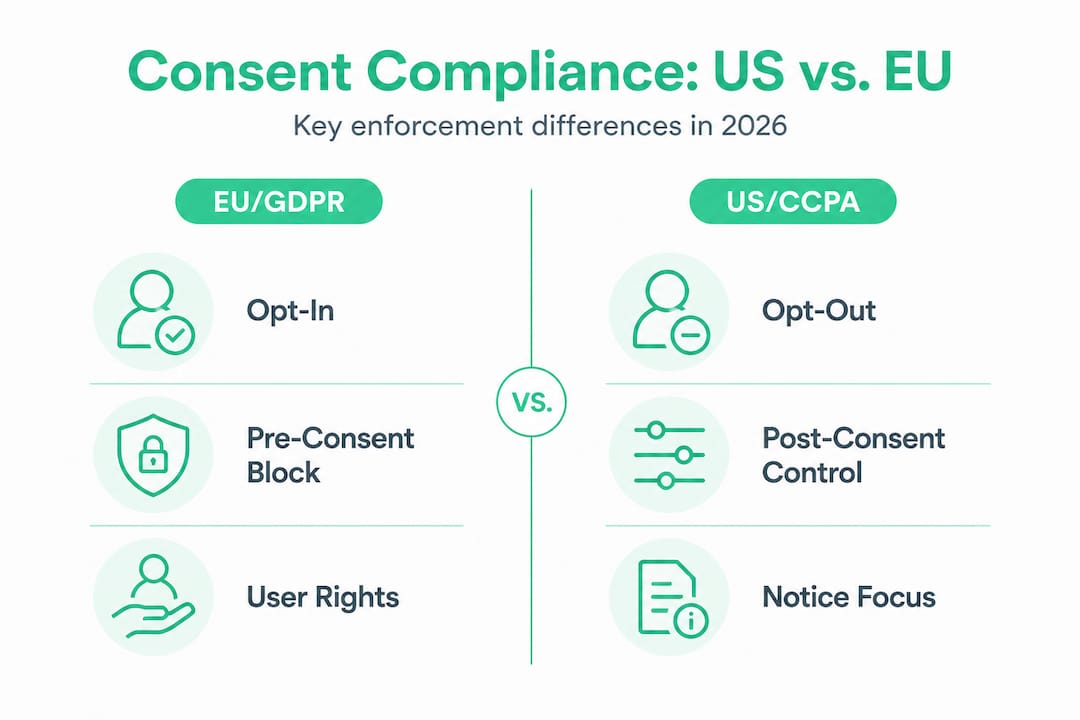 Infographic comparing US and EU consent compliance