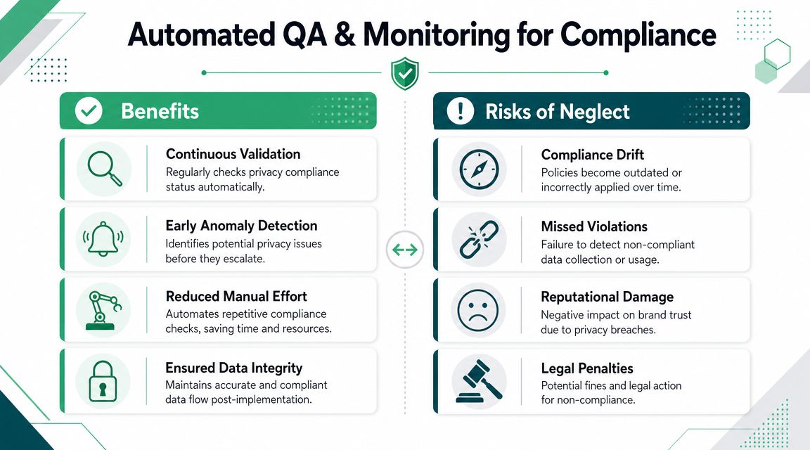 A comparison chart highlighting the benefits of automated quality assurance versus the risks of neglecting compliance.