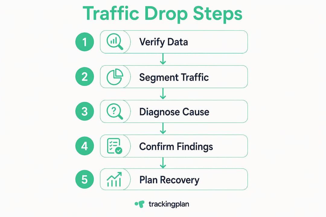 Infographic outlining traffic drop investigation steps