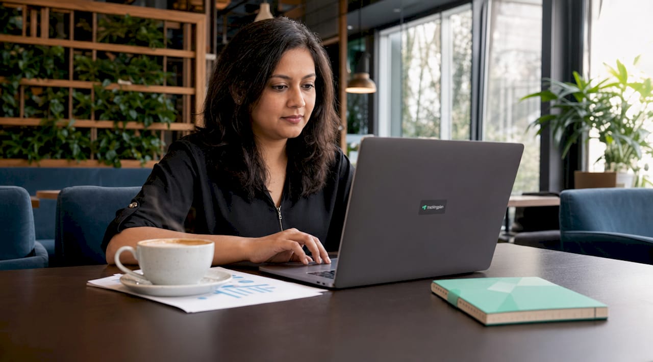 Marketer reviewing ad spend dashboard
