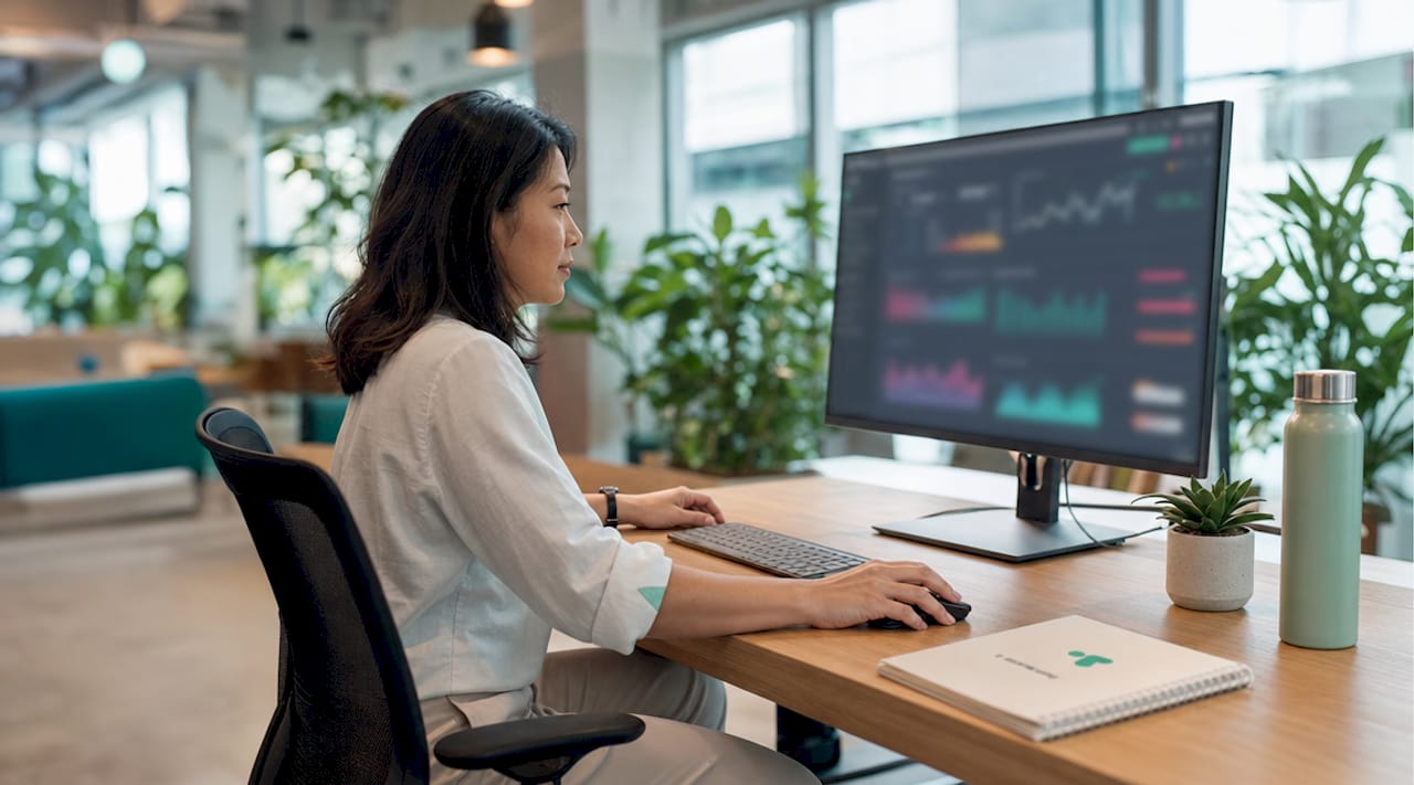 Marketer analyzing data dashboard