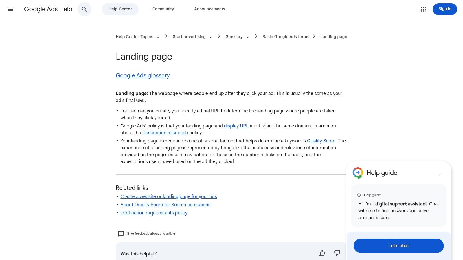 Google Ads Help, Landing page experience + optimization playbooks