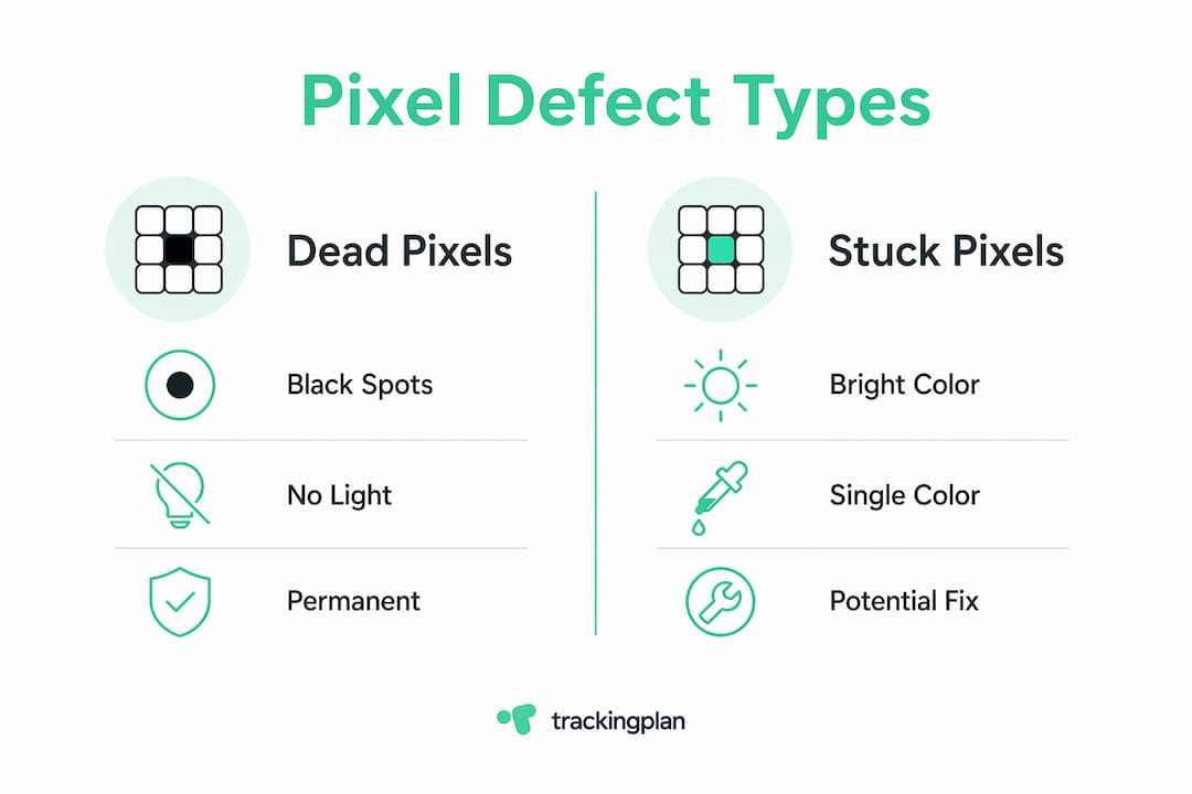 Infographic comparing dead pixels and stuck pixels