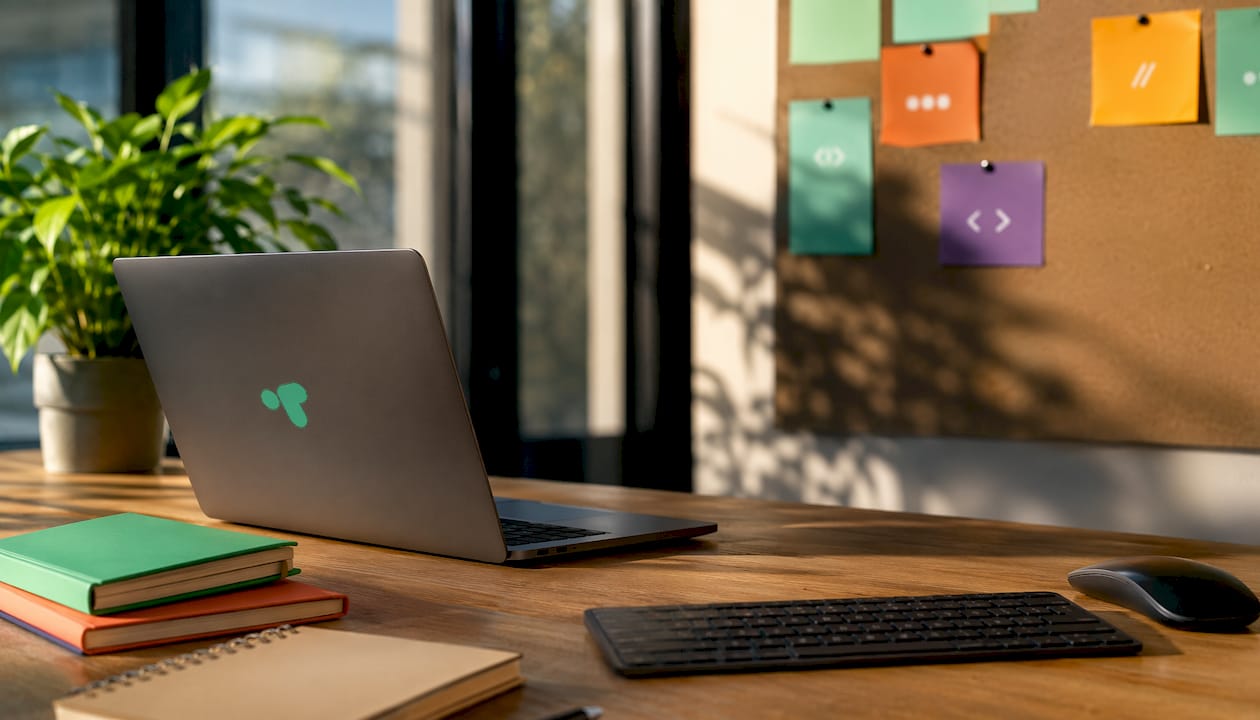 Workspace with computer and semantic HTML cards
