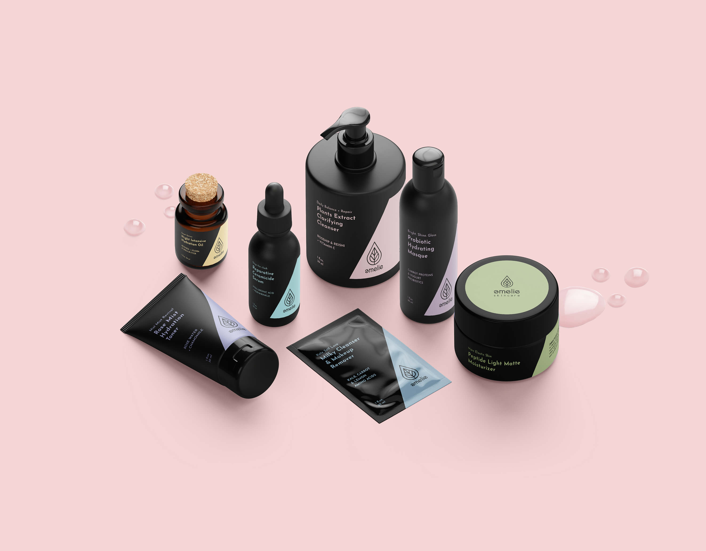 preview of the full  kit packaging design for Amelie skincare