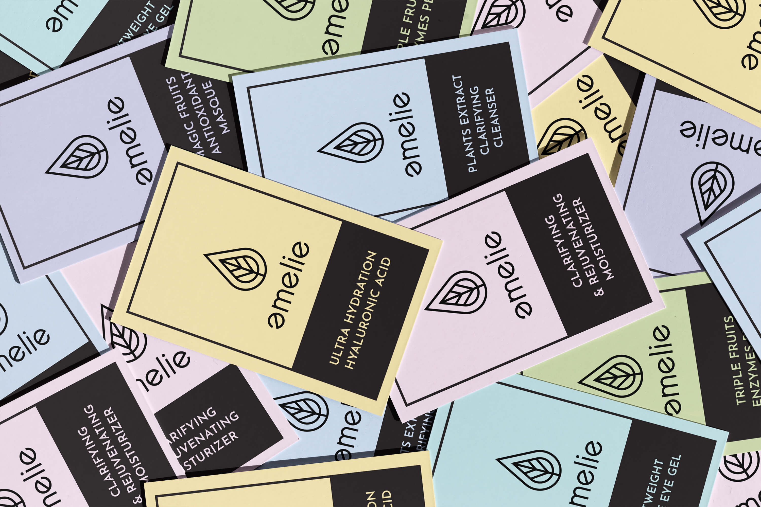 Amelie skincare cards in different colors