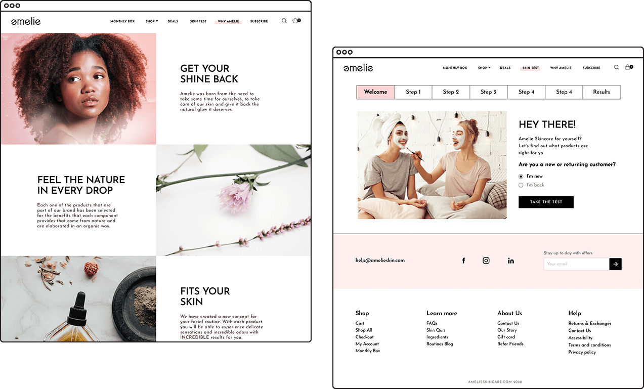 two full screen from Amelie website design