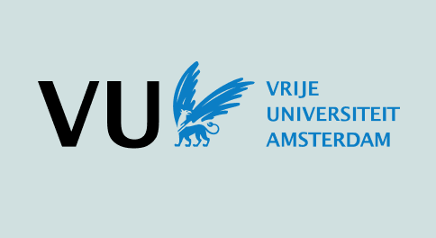 Logo of Vrije Universiteit Amsterdam featuring the letters 'VU' in black next to a blue griffin symbol and the text 'Vrije Universiteit Amsterdam' in blue.