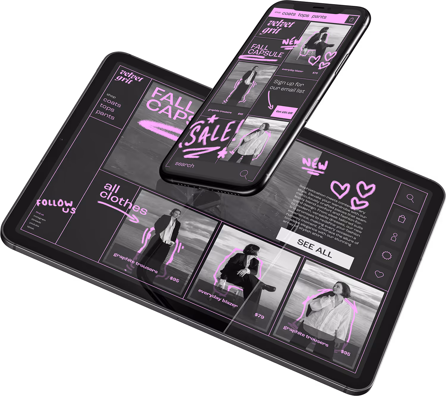 Mockups of website on and iphone and ipad