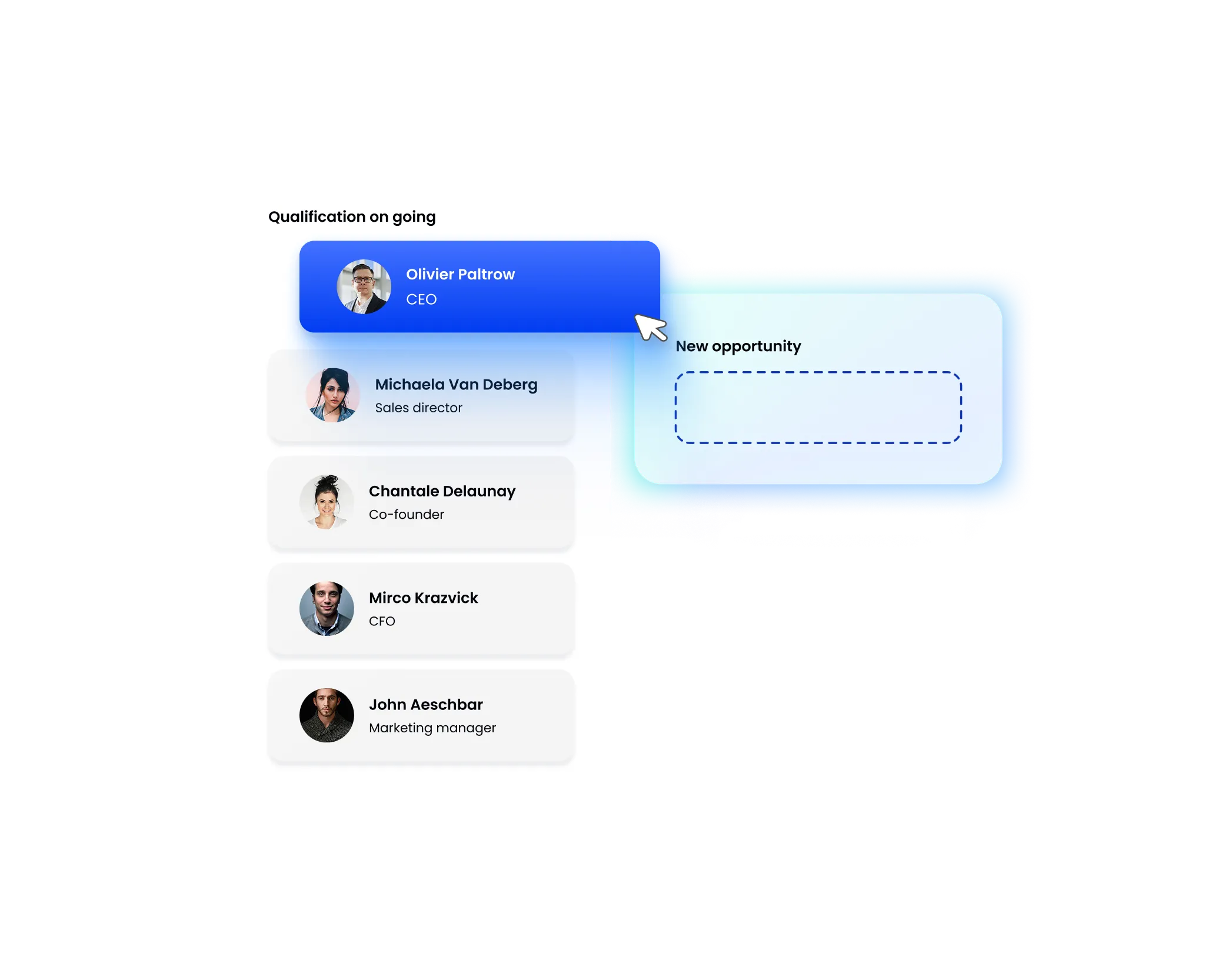 Image SaaS visuel explicatif de comment drag and drop des vignettes bleu et fond blanc dégradé par Ferr studio
