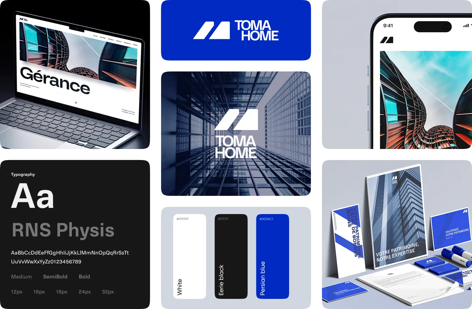 Brandboard et identité visuelle pour gérance immobilier Toma Home Canton de Vaud Suisse Logo par Ferr Studio