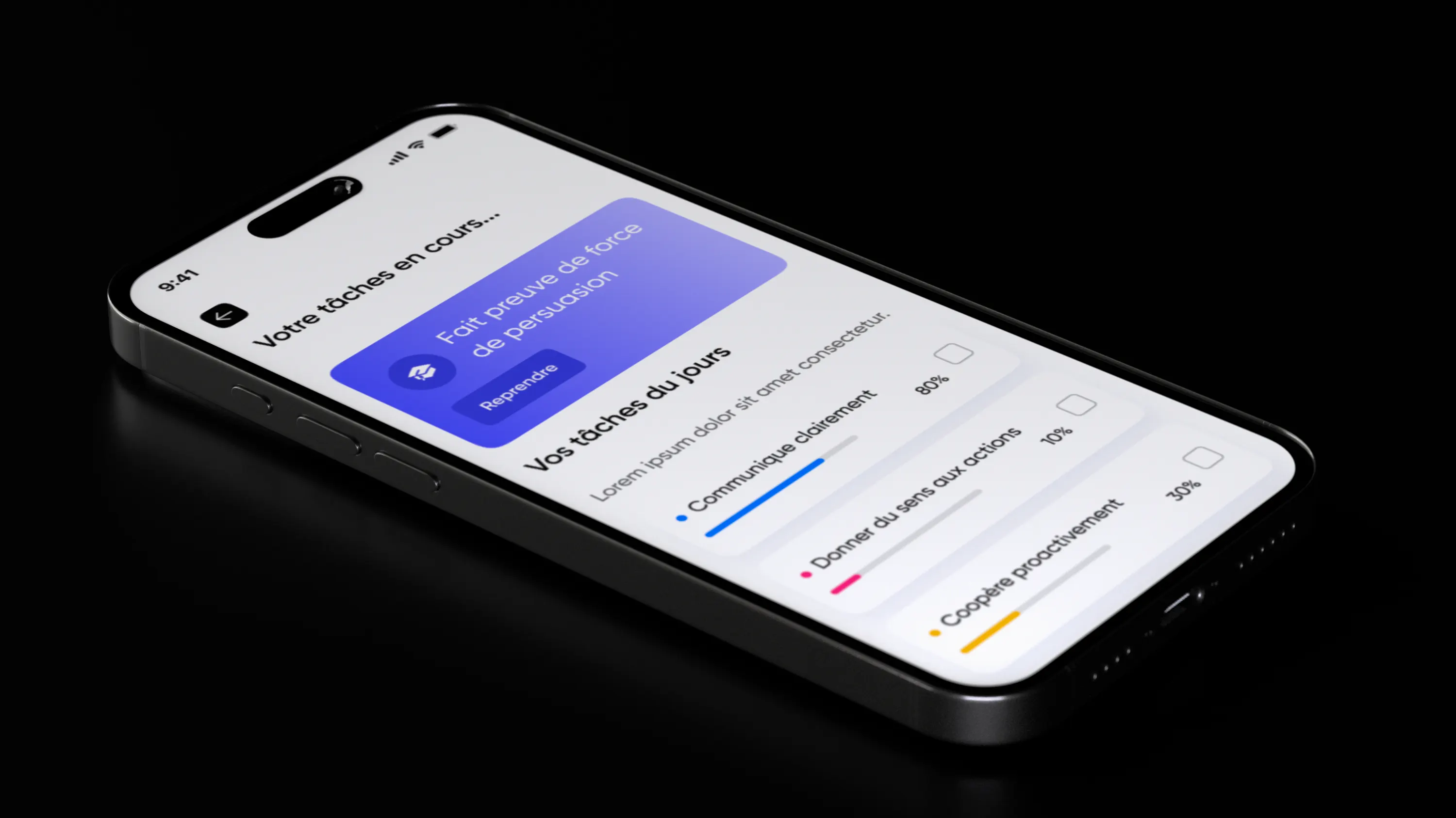 Iphone 17 mockup 3D tenu dans la main sombre pour présenter l'application seed up