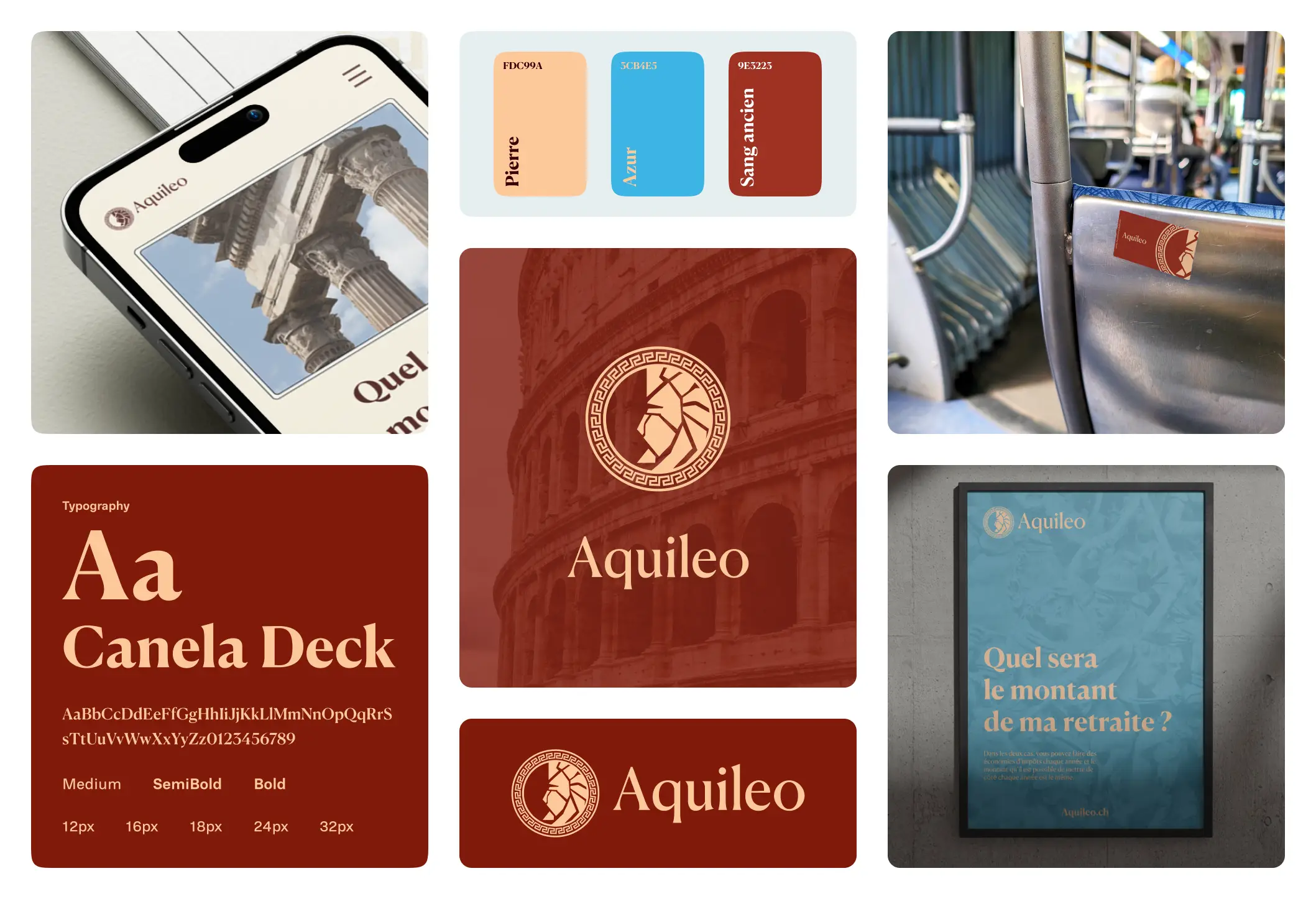 Exemple de branding Aquileo décliné en digital et print