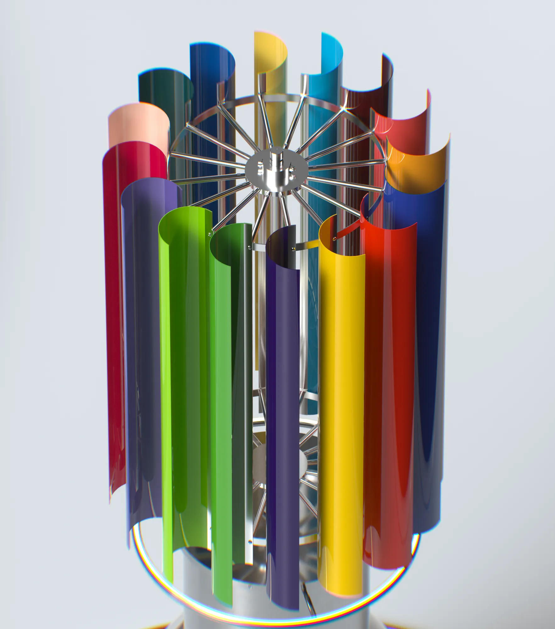 Windturbine OMNI isométrique, 16 pales multicolores, design cinétique complet