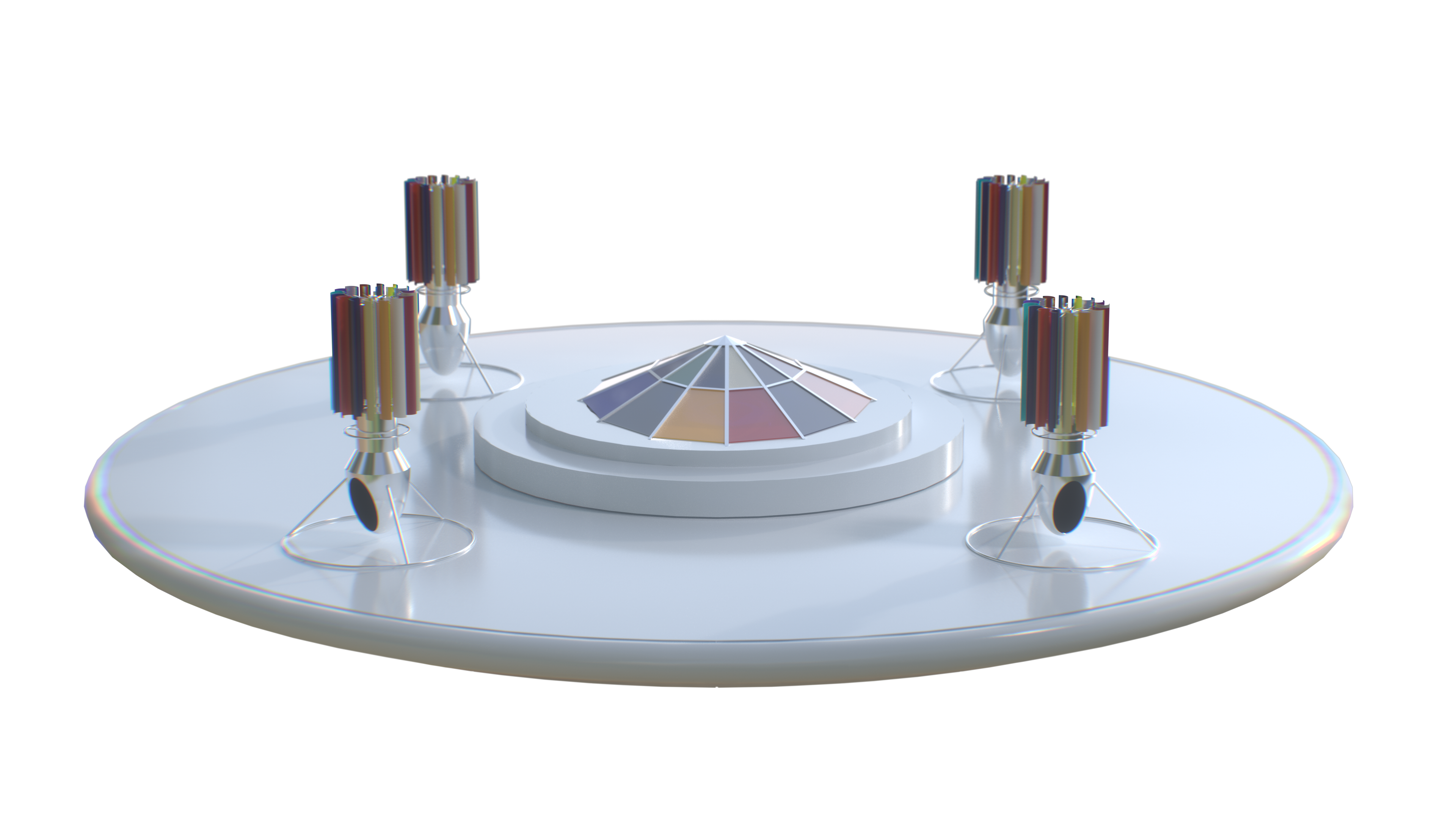 Visualisation 3D Ferr Studio — OMNI et ses satellites : pyramide, éoliennes et flèche, proposition pour Winland 2019