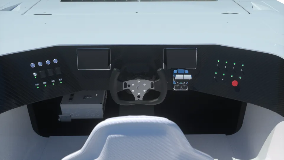 Rendu 3D du cockpit du REF du Swiss Solar Boat par FERR Studio