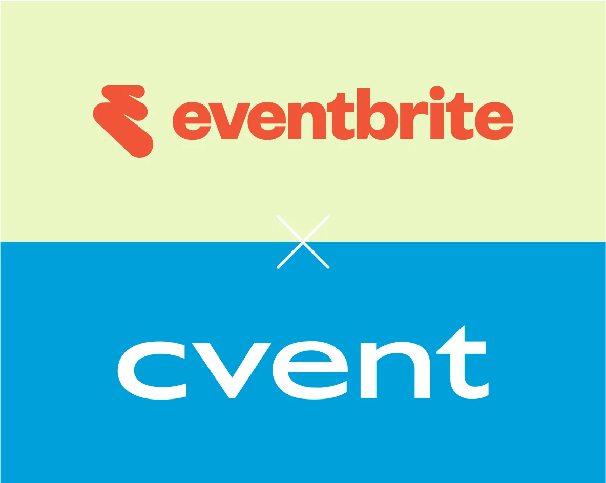 Comparison graphic of Eventbrite vs Cvent event management platforms highlighting key features and pricing options.