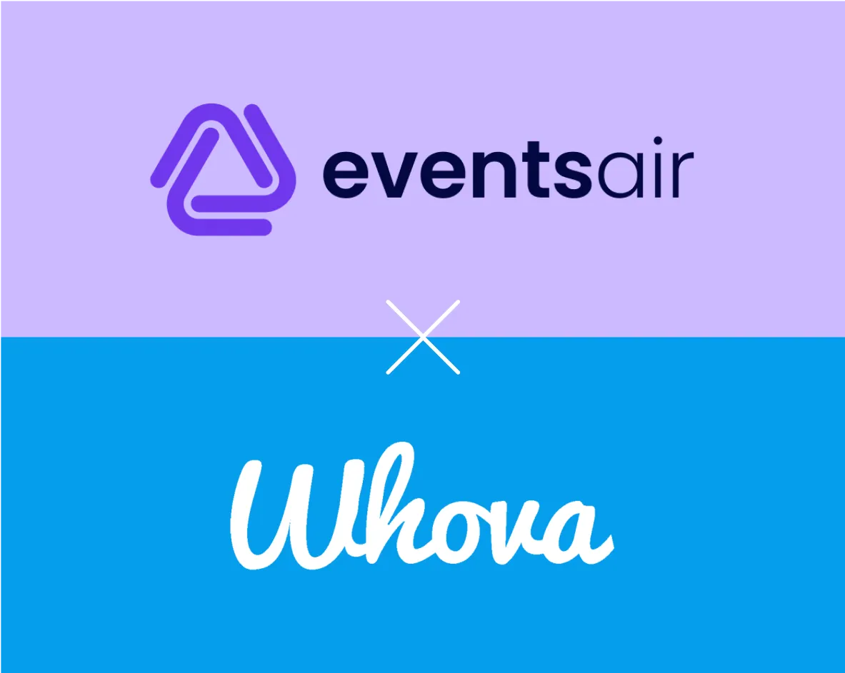 Comparison chart of Whova vs EventsAir event management platforms highlighting features, pricing, and user reviews.