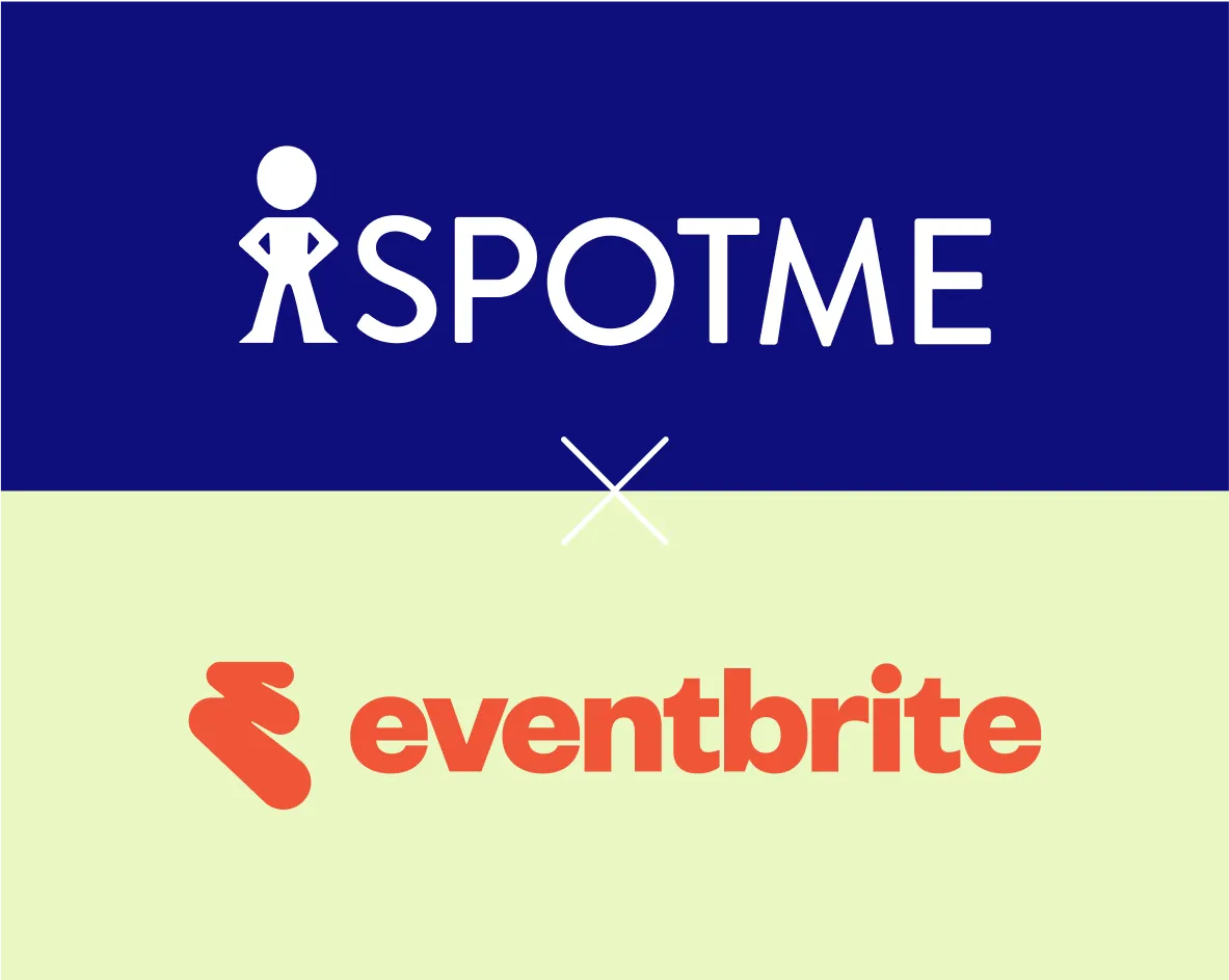 Comparison chart illustrating SpotMe vs Eventbrite event management tools, highlighting features and target audiences.