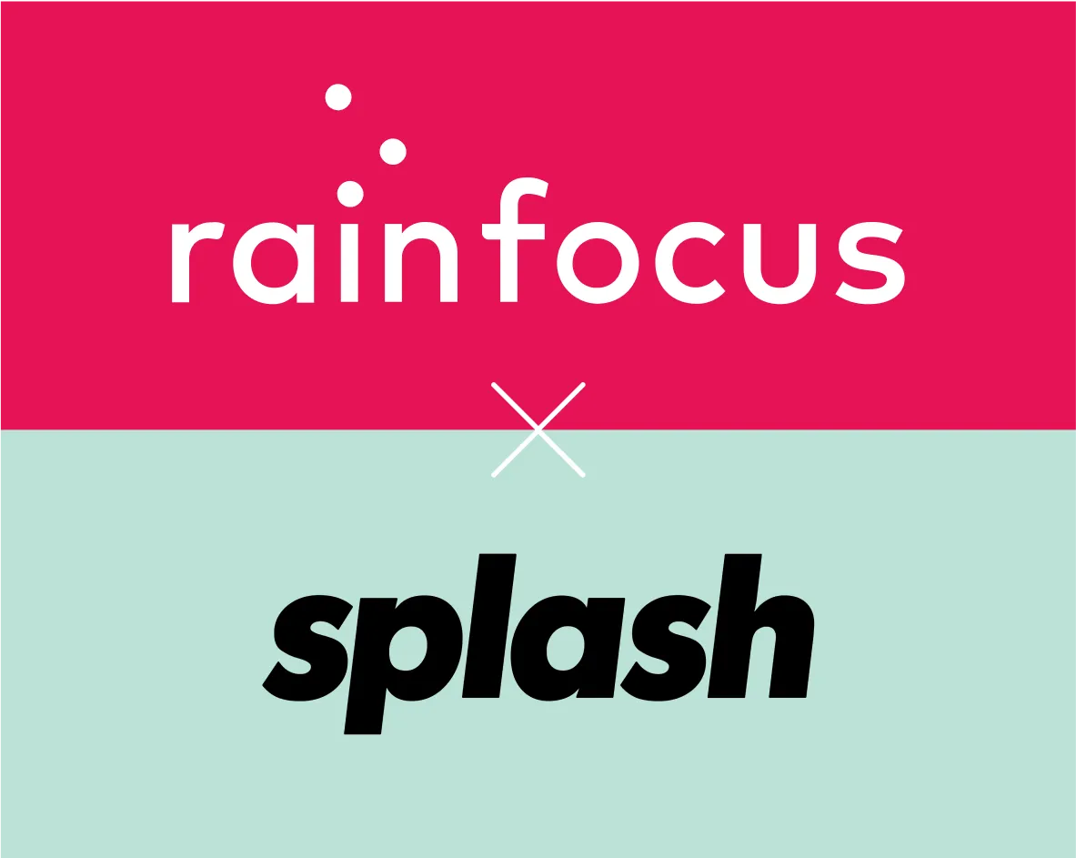 Side-by-side comparison chart of Splash vs RainFocus event management software features and pricing.