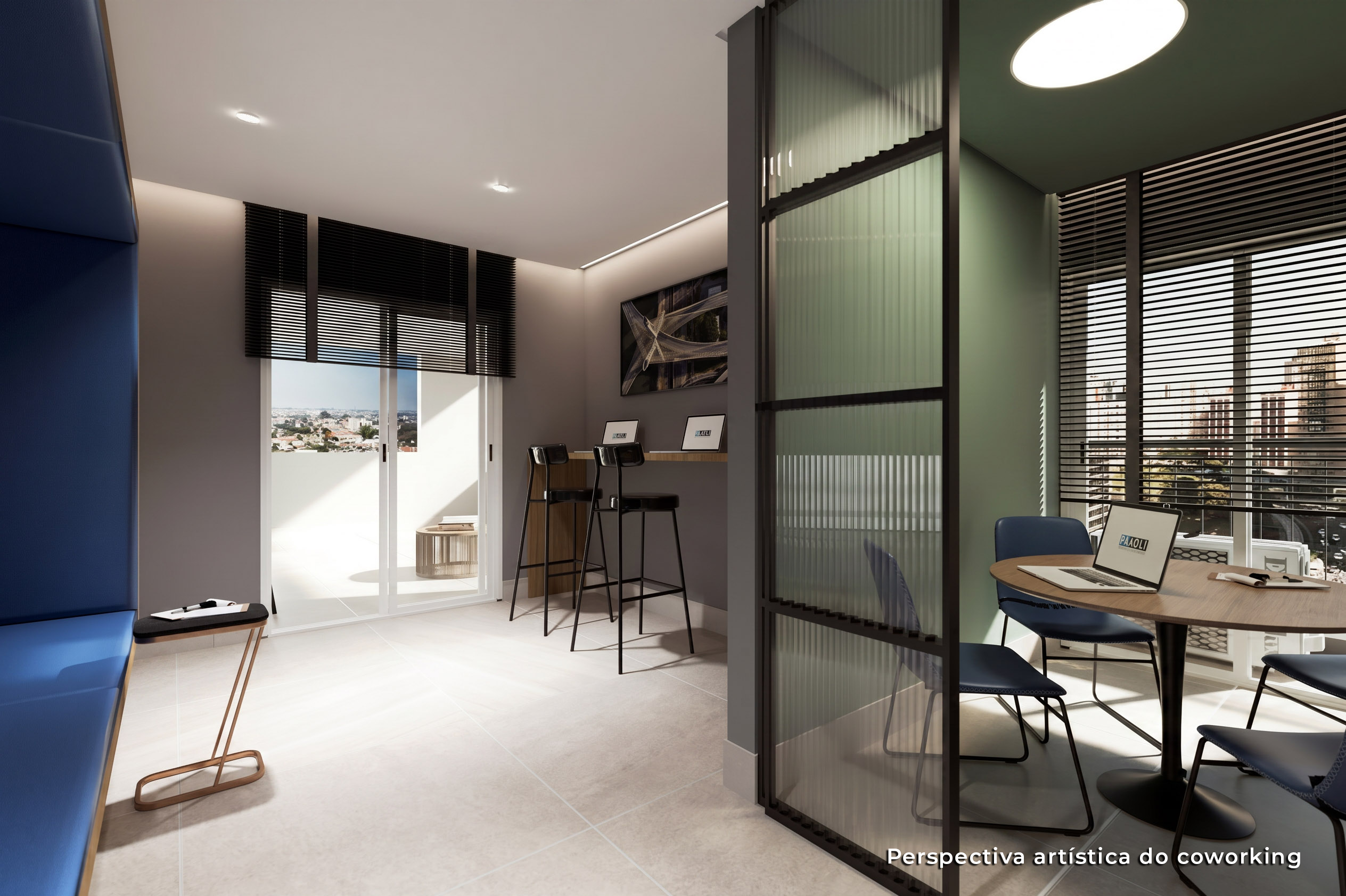 Perspectiva ilustrada do coworking