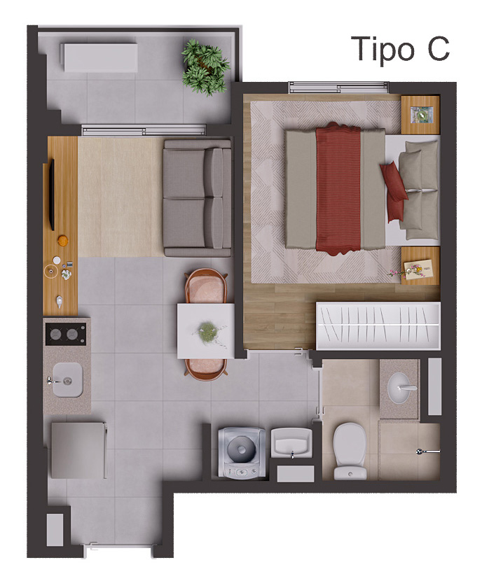 Planta de 1 dorm. (tipo C)