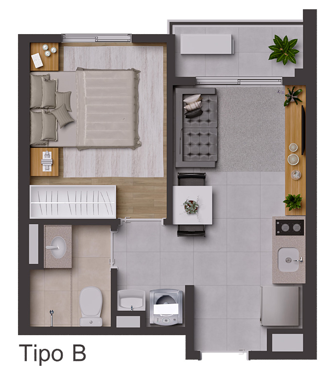 Planta de 1 dorm. (tipo B)