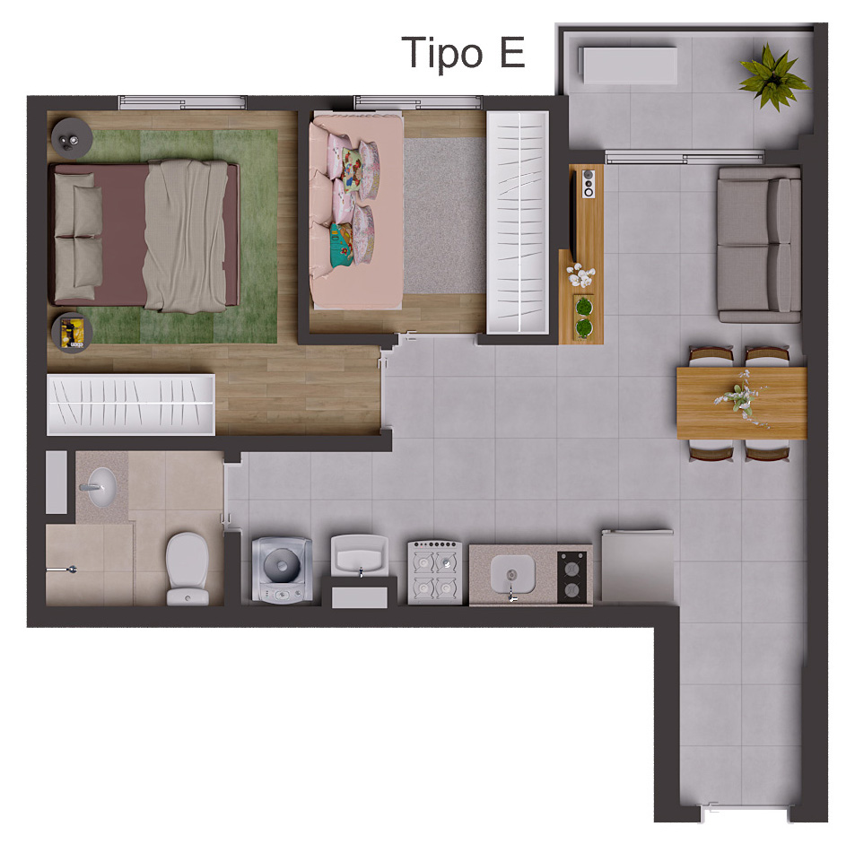 Planta de 1 dorm. (tipo E)