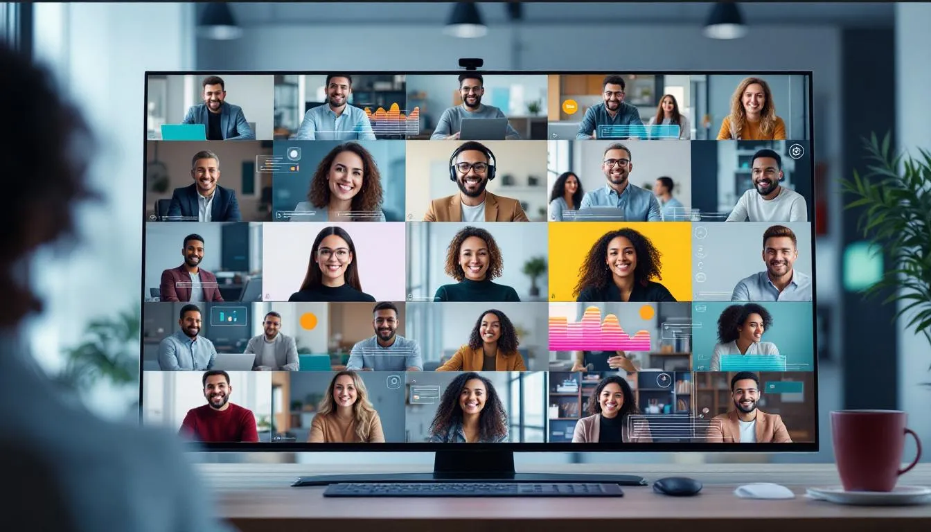 Un groupe de collaborateurs en visioconférence pour discuter des stratégies d'onboarding.