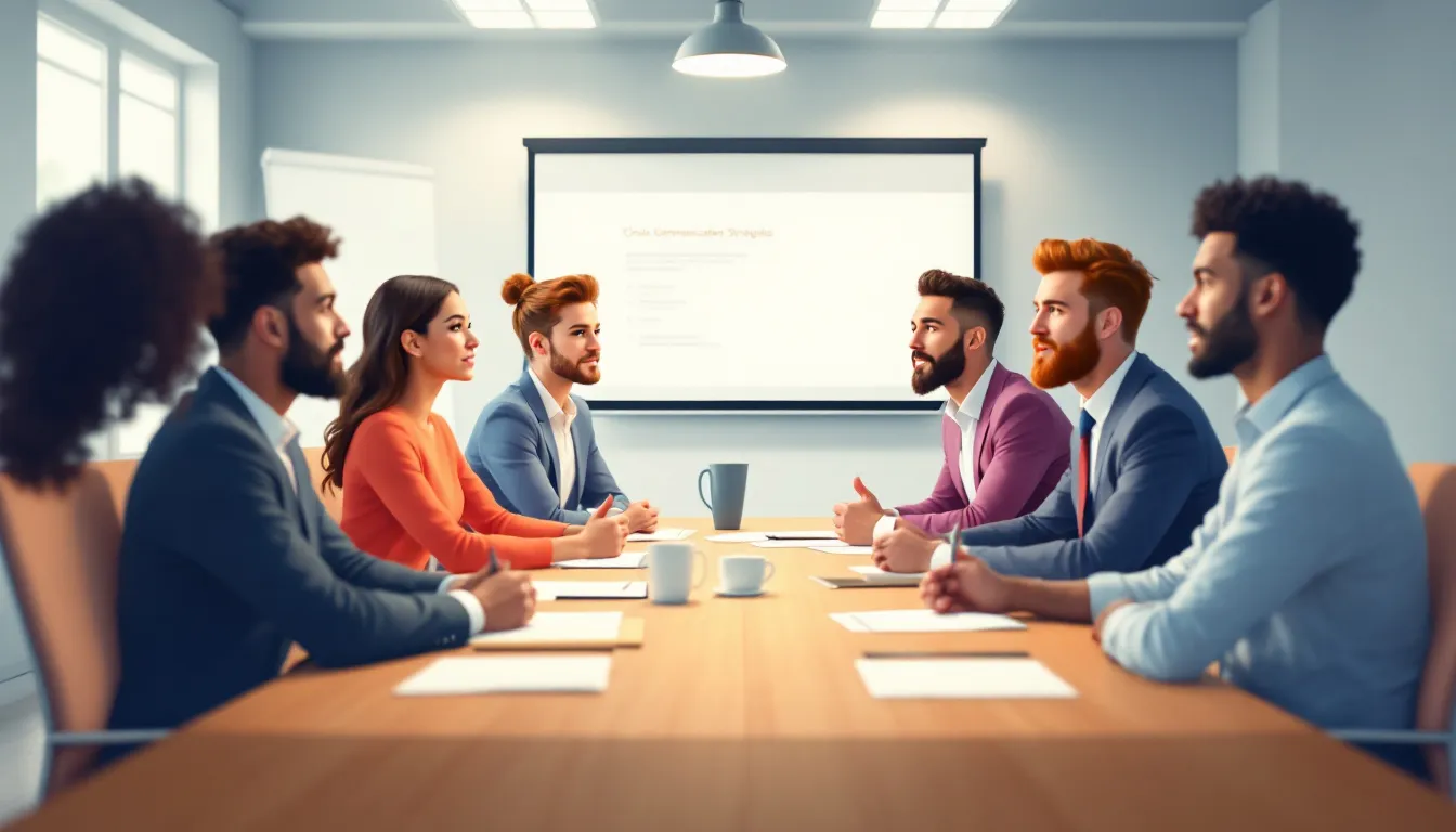 Une illustration représentant la communication de crise interne avec des employés en discussion.