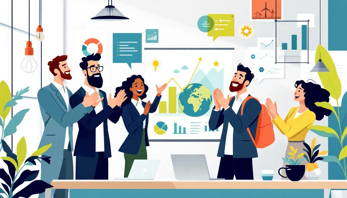 Des employés célébrant des réussites en matière de RSE.