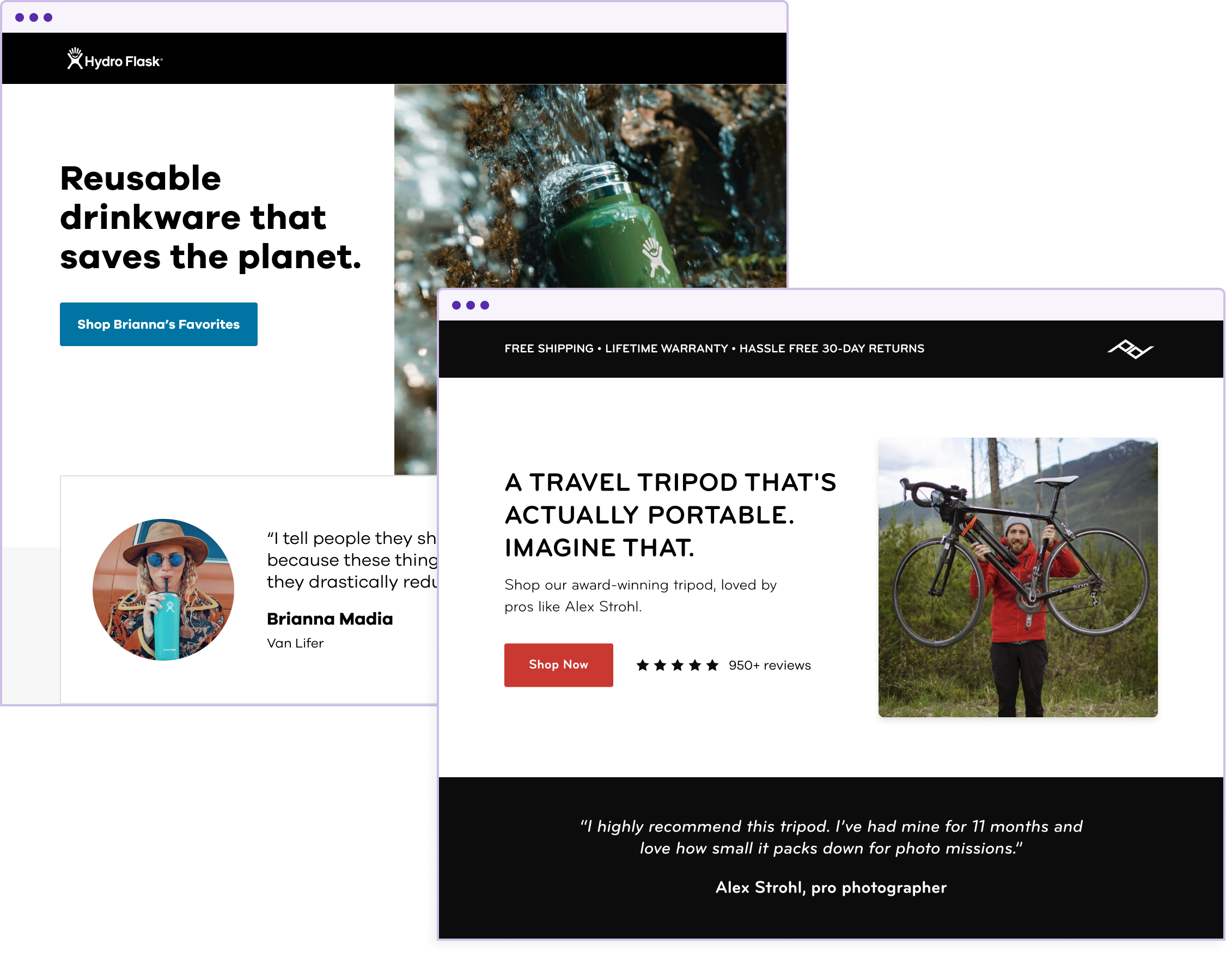 hydroflask and peak design website images