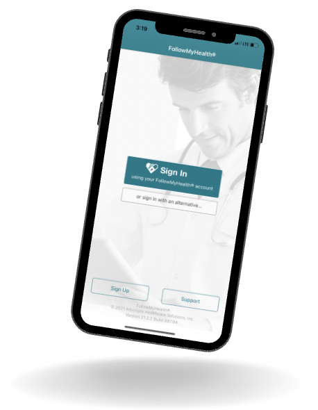 The app FollowMyHealth's sign in screen.