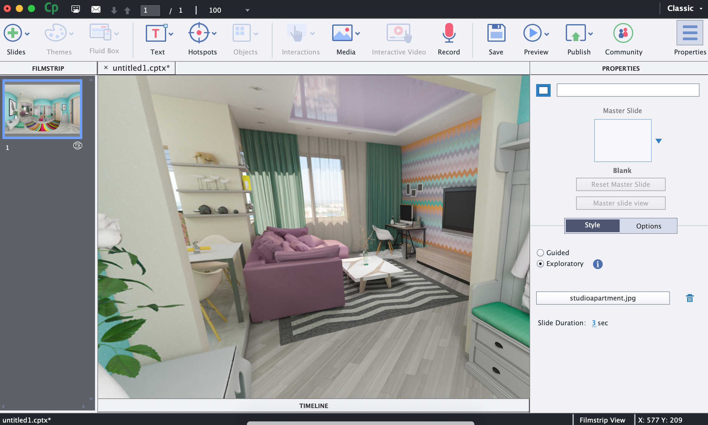 Adobe Captivate's VR course creation interface