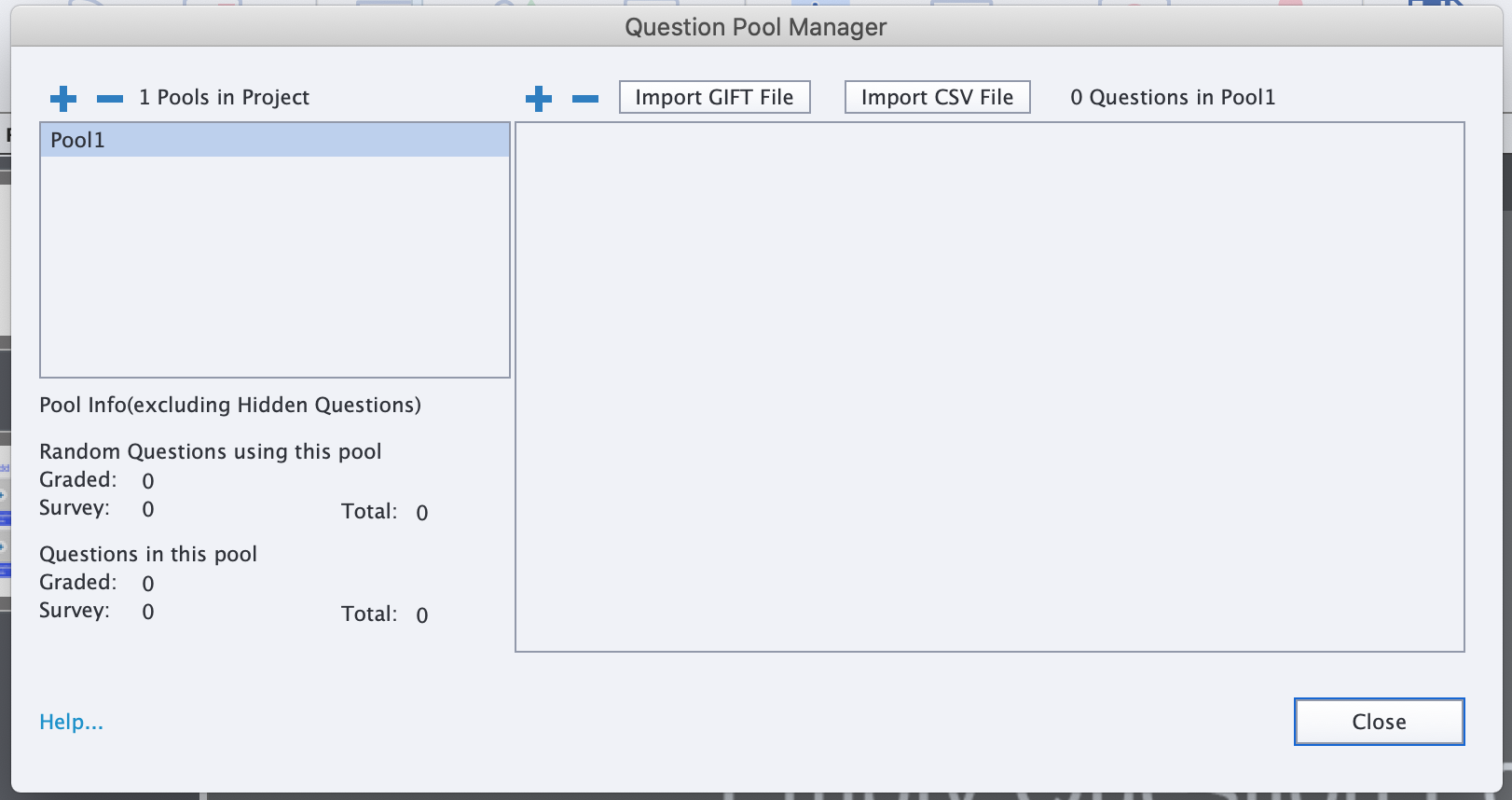 Adobe Captivate's question pool manager interface